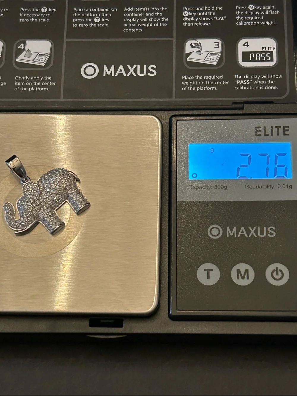 1.00CTW Moissanite Pave’ Elephant Pendant Necklace Charm 925 Sterling Silver